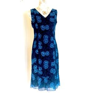 Ann Taylor Loft blue floral sleeveless A-Line sheath  Midi Dress Size 4